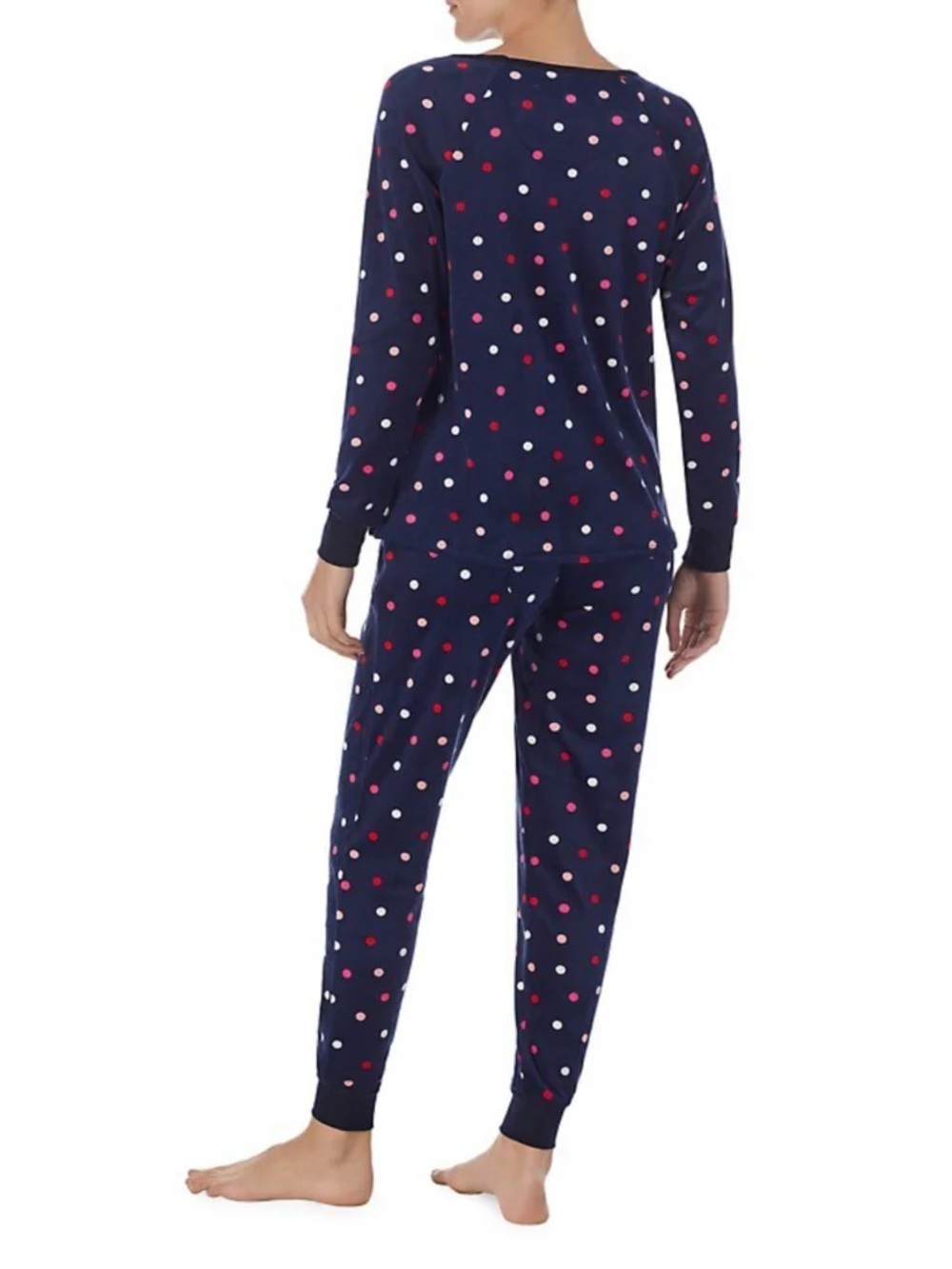 Kate Spade Navy Polka Dot Velour Pajama Set Pink White SoftCozy Lounge